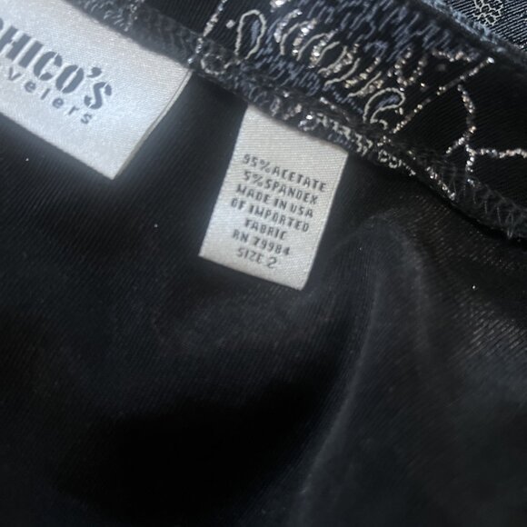 Chico’s Travelers Sz 2 US Sz 12 Jacket Black Glitter Metallic Long Sleeve Tie - Picture 10 of 11